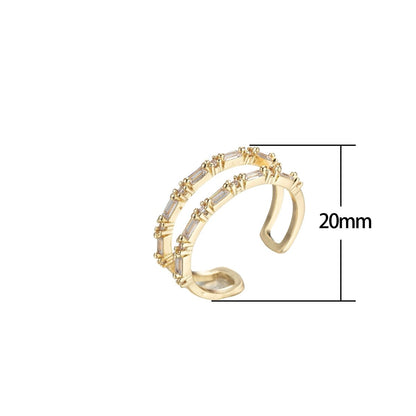 Dainty Double Band Baguette Gold Open Ring Stacking jewelry  O-983