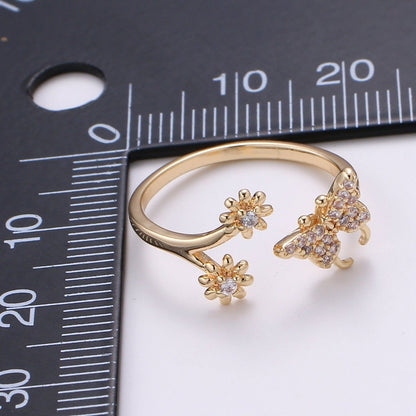 Dainty Elegant Butterfly and Flower 18K Gold Filled Adjustable Ring - R-271