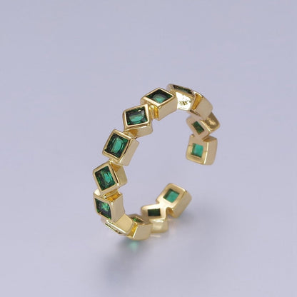 Dainty Emerald Green Geometric CZ Ring Green Square Rhombus Ring O-2103