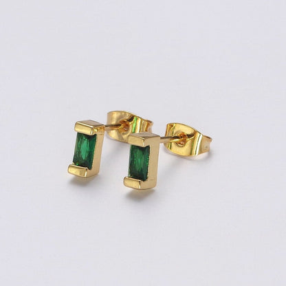 Dainty Emerald Green tiny baguette stud earrings | second hole earrings | tiny rectangle studs | Baguette shaped studs V-160