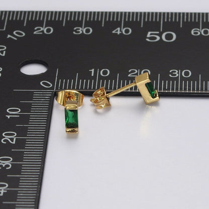 Dainty Emerald Green tiny baguette stud earrings | second hole earrings | tiny rectangle studs | Baguette shaped studs V-160