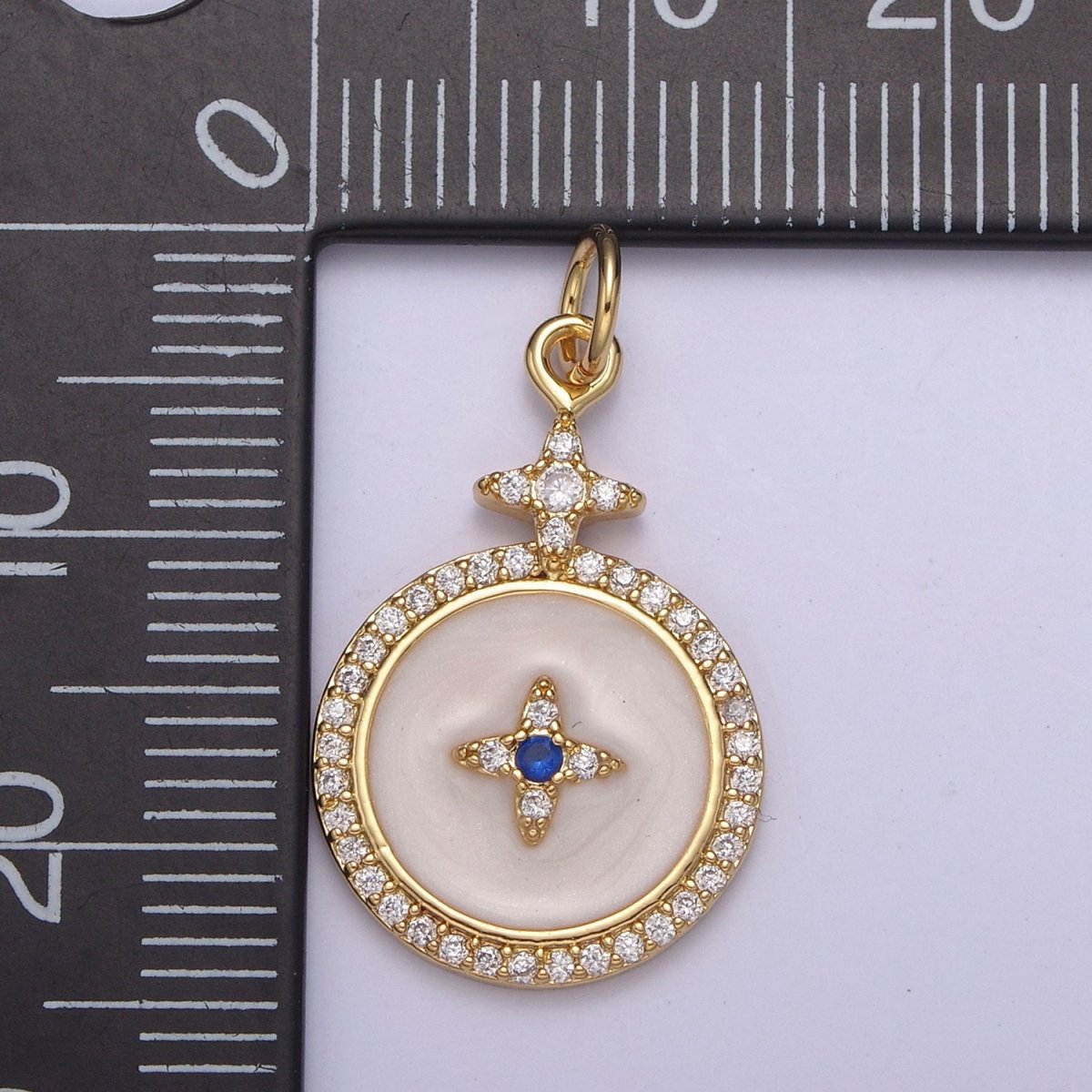 14K Gold Filled Celestial Star Micro Paved White Enamel Charm in Gold &amp; Silver | AC424