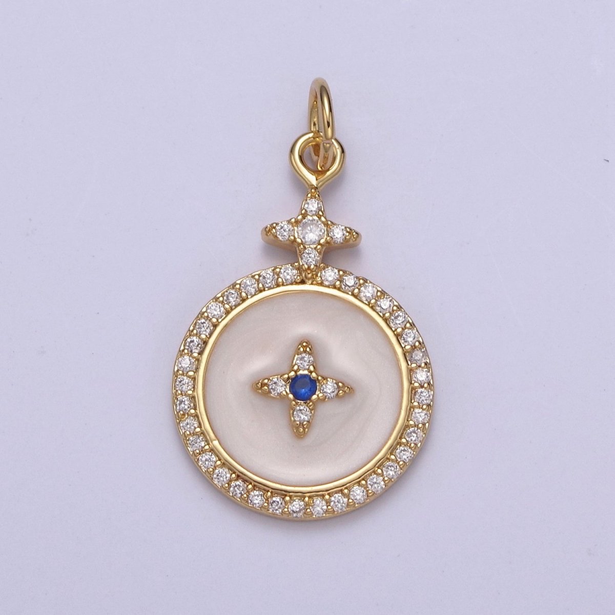 14K Gold Filled Celestial Star Micro Paved White Enamel Charm in Gold &amp; Silver | AC424