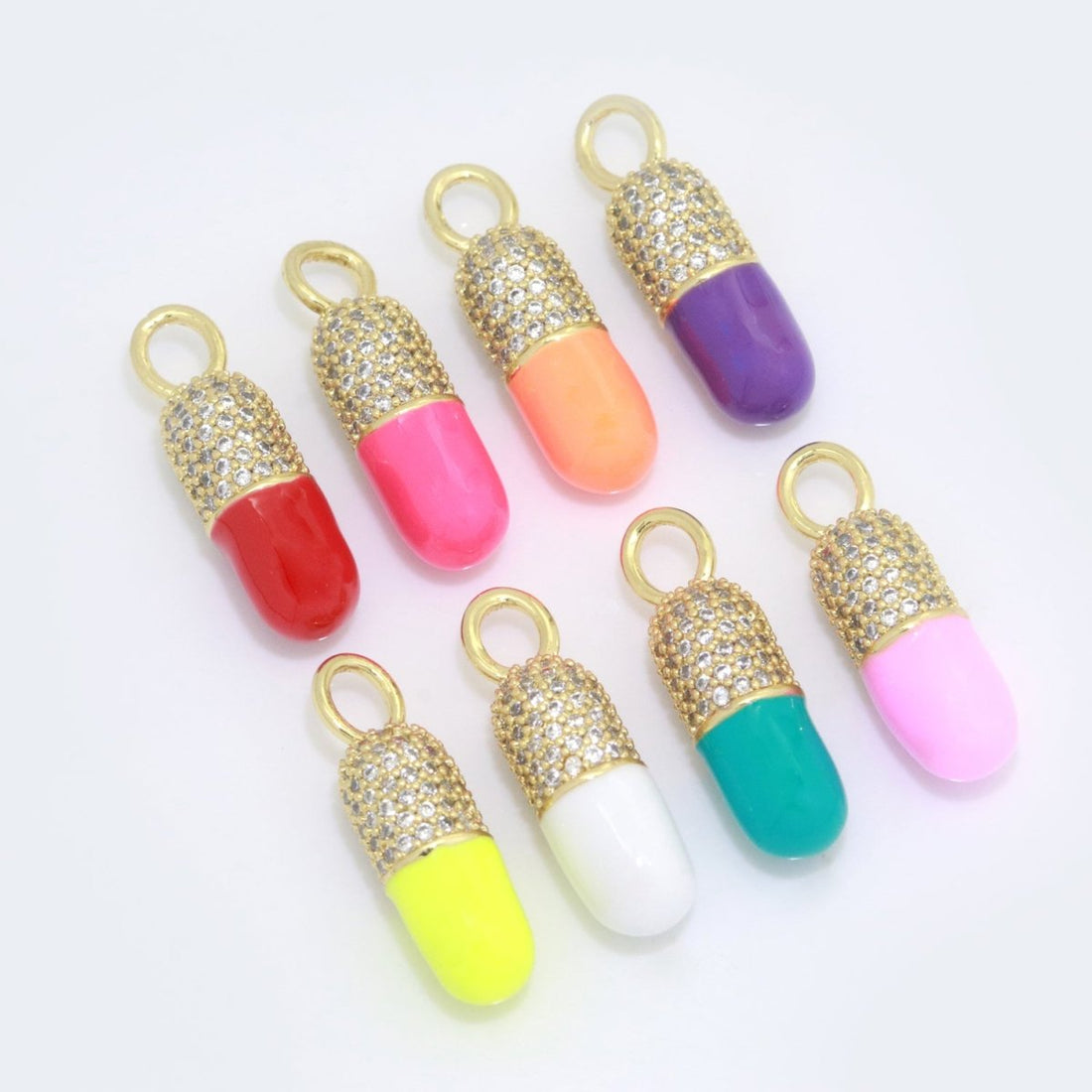 Dainty Enamel Capsule Pill CZ Cubic Zirconia Charm Pendant Fashion Y2K Jewelry Neon Colorful Women&