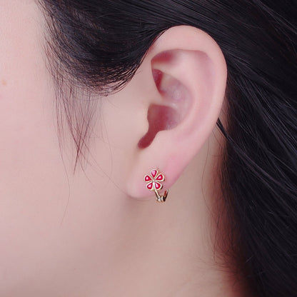 Dainty Enamel Flower Huggie Earring Red Pink Daisy Earring T-445 T-446