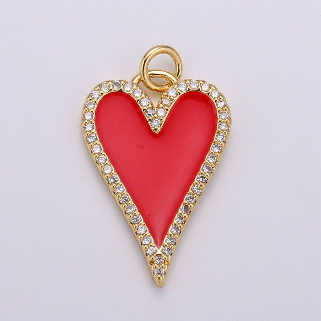 Dainty Enamel Red heart Pendant, CZ Micro Pave Gold Filled Heart pendant, Enamel pendant, Statement Necklace Jewelry Supply D-902