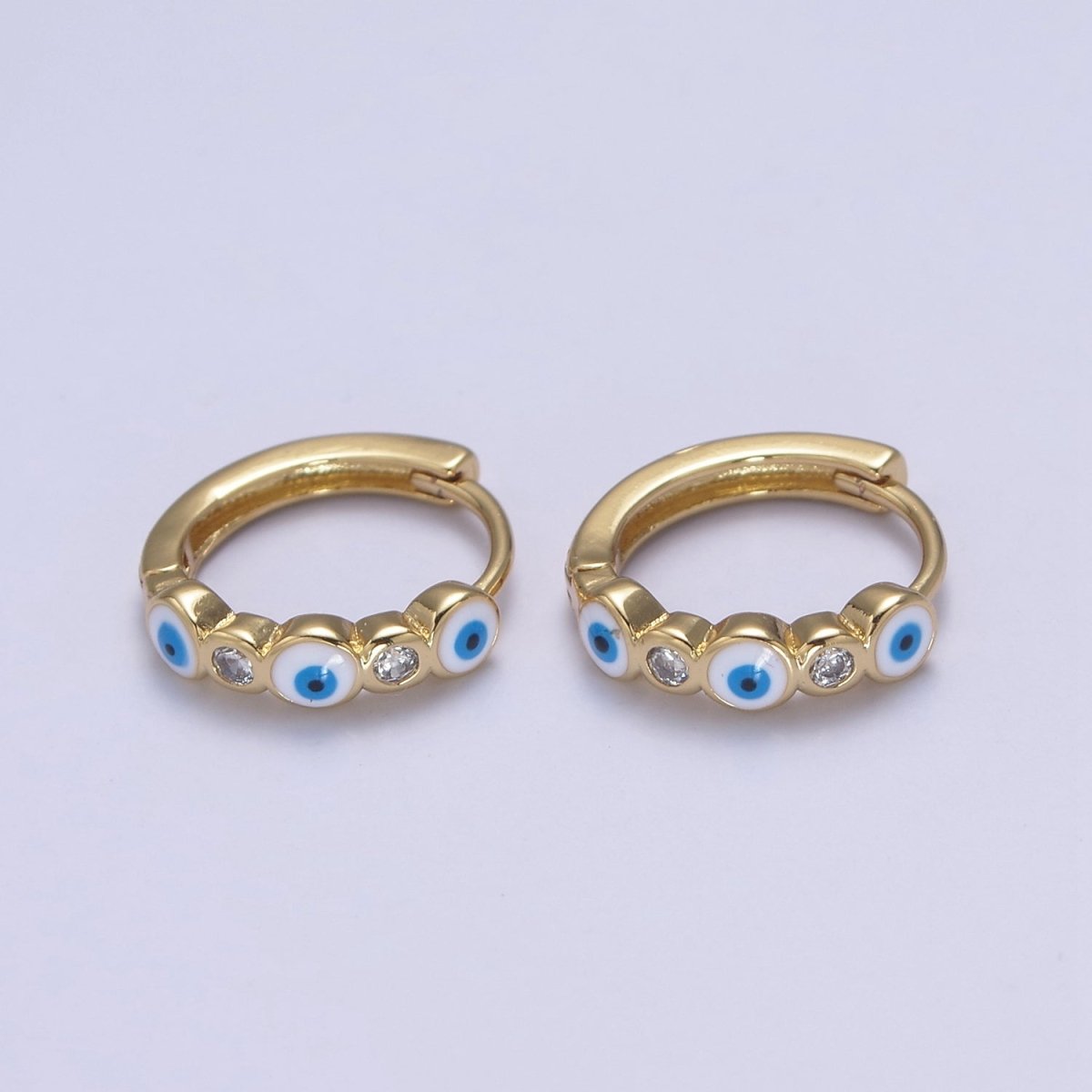 14K Gold Filled 14mm Evil Eye Enamel CZ Huggie Earrings | T309 - T314
