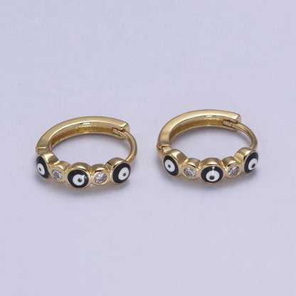 14K Gold Filled 14mm Evil Eye Enamel CZ Huggie Earrings | T309 - T314