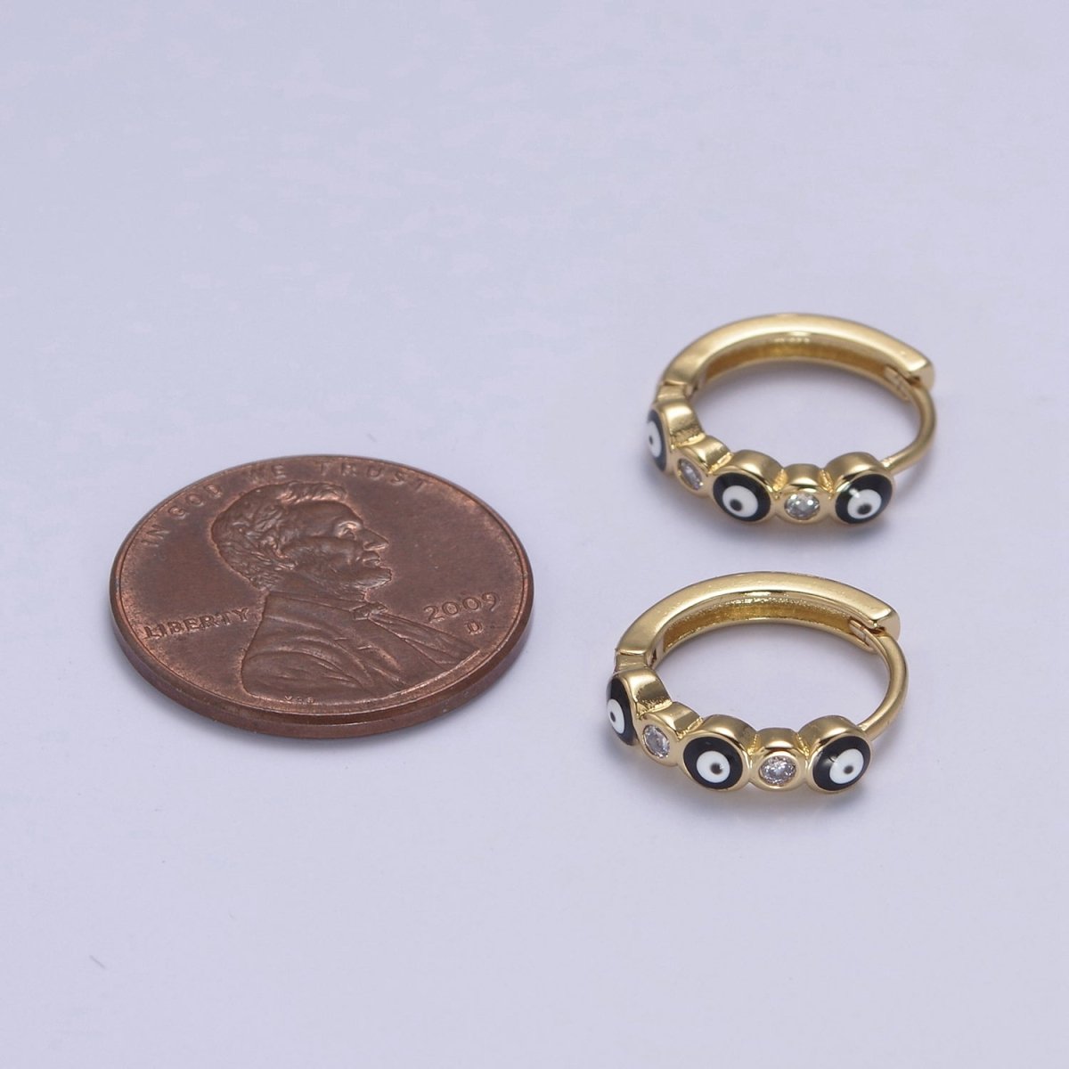14K Gold Filled 14mm Evil Eye Enamel CZ Huggie Earrings | T309 - T314
