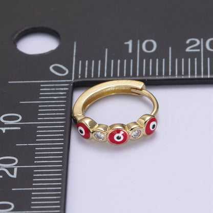 14K Gold Filled 14mm Evil Eye Enamel CZ Huggie Earrings | T309 - T314