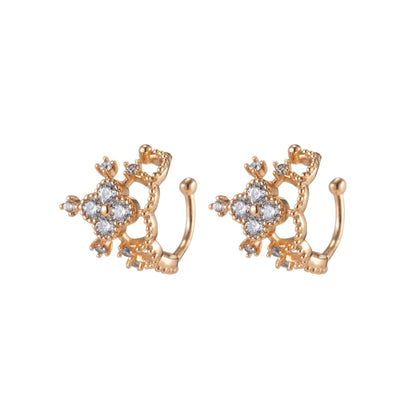 18K Gold Filled Clear CZ Flower Quatrefoil Ear Cuff Earrings | AI033