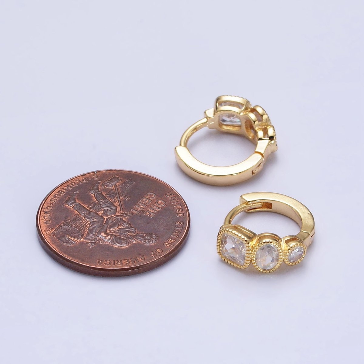 Dainty Geometric Cubic Stone Huggie Earring Square Oval Round CZ Hoop Earring AB755 AB756