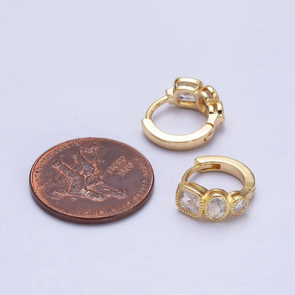 Dainty Geometric Cubic Stone Huggie Earring Square Oval Round CZ Hoop Earring AB755 AB756