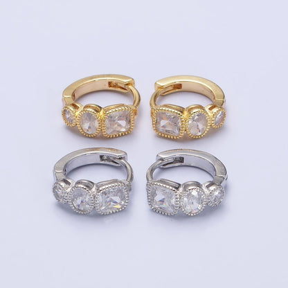 Dainty Geometric Cubic Stone Huggie Earring Square Oval Round CZ Hoop Earring AB755 AB756