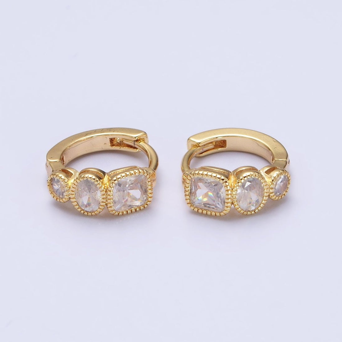 Dainty Geometric Cubic Stone Huggie Earring Square Oval Round CZ Hoop Earring AB755 AB756