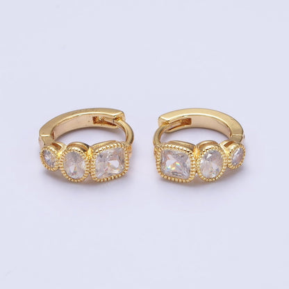 Dainty Geometric Cubic Stone Huggie Earring Square Oval Round CZ Hoop Earring AB755 AB756