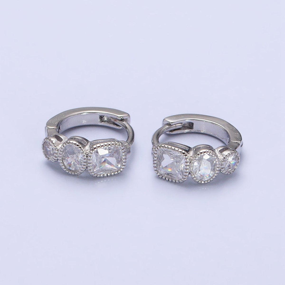 Dainty Geometric Cubic Stone Huggie Earring Square Oval Round CZ Hoop Earring AB755 AB756