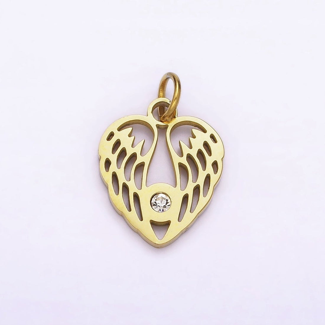 Dainty Gold Angel Wing Charm in Stainless Steel Heart Pendant P-879