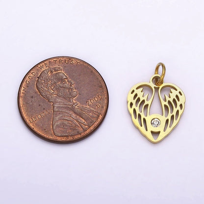 Dainty Gold Angel Wing Charm in Stainless Steel Heart Pendant P-879