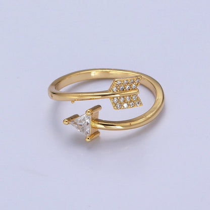 OS Dainty Gold Arrow Ring Wrap Ring, Adjustable Arrow Open ring, Sideways Arrow ring open with CZ O-2137
