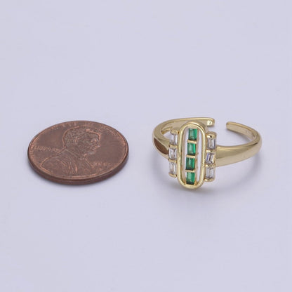 Dainty Gold Baguette Ring for Stackable Jewelry Green / Clear Cz Pill Ring U-472 U-473