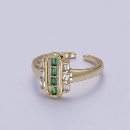 Dainty Gold Baguette Ring for Stackable Jewelry Green / Clear Cz Pill Ring U-472 U-473