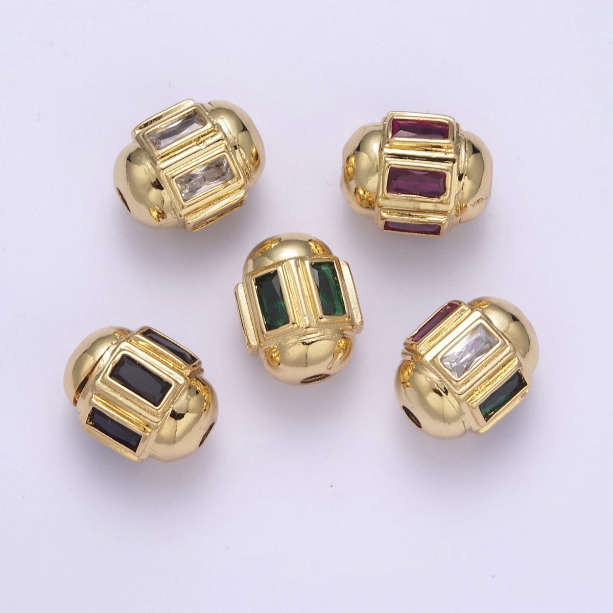 Dainty Gold Barrel Bead Spacer Cubic Zirconia 15x12mm for Bracelet Component  B-105, B-106
