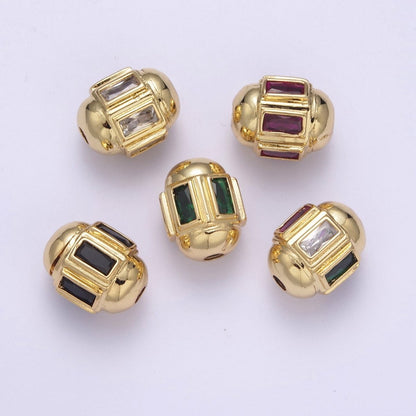 Dainty Gold Barrel Bead Spacer Cubic Zirconia 15x12mm for Bracelet Component  B-105, B-106