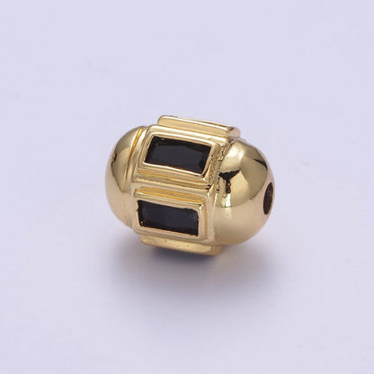 Dainty Gold Barrel Bead Spacer Cubic Zirconia 15x12mm for Bracelet Component  B-105, B-106