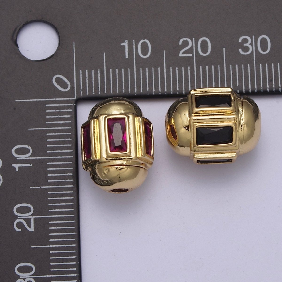 Dainty Gold Barrel Bead Spacer Cubic Zirconia 15x12mm for Bracelet Component  B-105, B-106