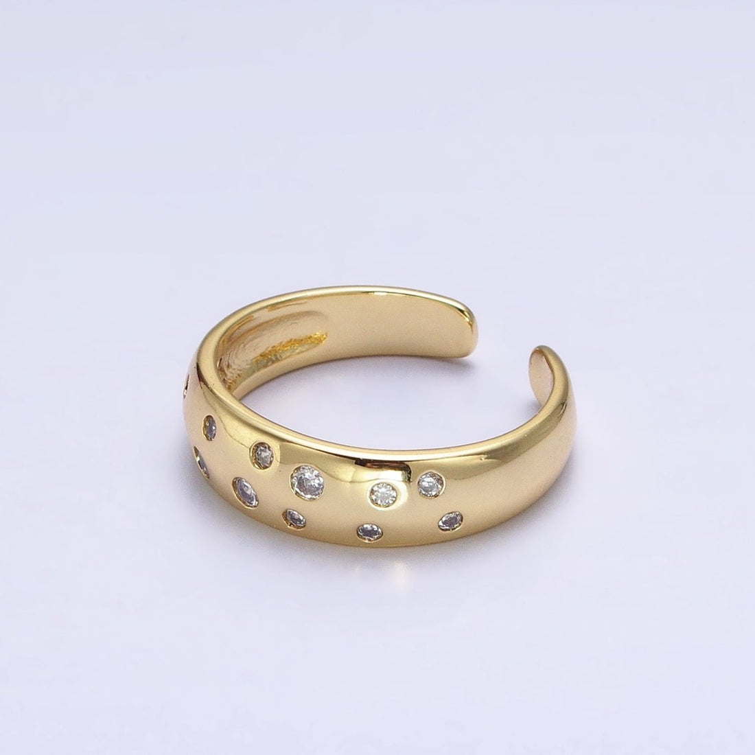Dainty Gold Bubble Round CZ Band Ring for Minimalist Jewelry R-092