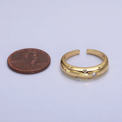 Dainty Gold Bubble Round CZ Band Ring for Minimalist Jewelry R-238
