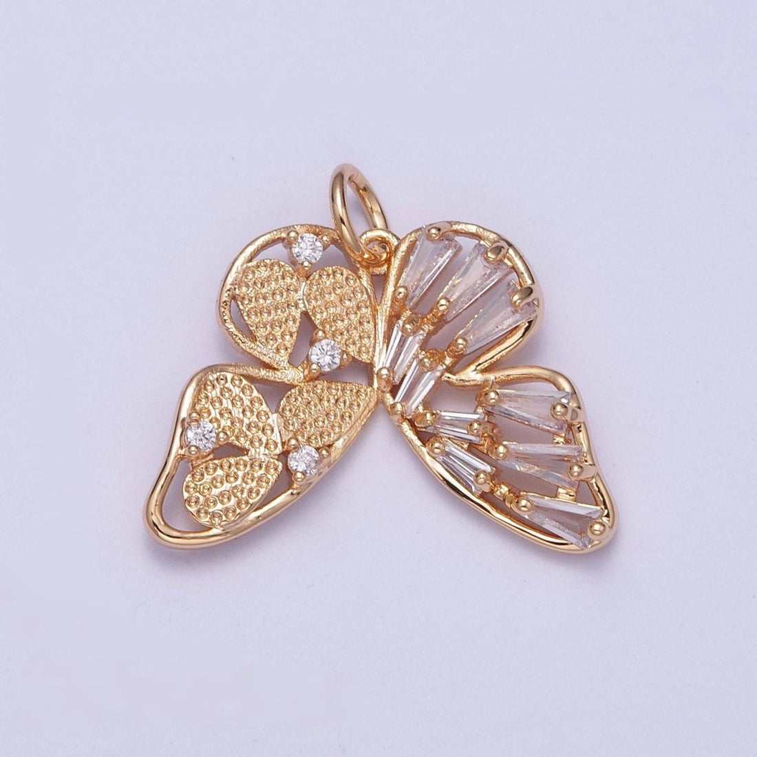 Dainty Gold Butterfly Charm Mariposa Pendant Clear Baguette Charm | X-174