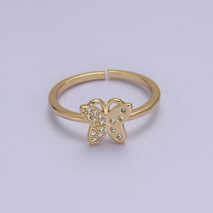 Dainty Gold Butterfly CZ Ring Open Adjustable S-510