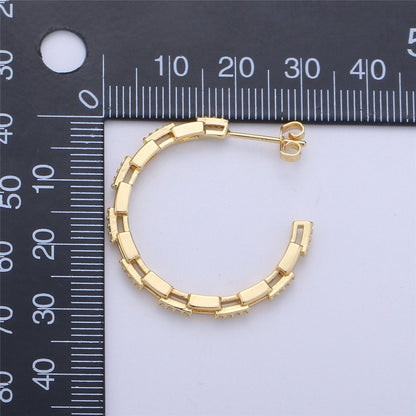 Dainty Gold Chain Earring- Curb Chain Earring - Micro Pave Thin Earring - Gold Filled Hoop Ring - Minimalist Jewelry - Silver Link Earring Q-537 Q-538