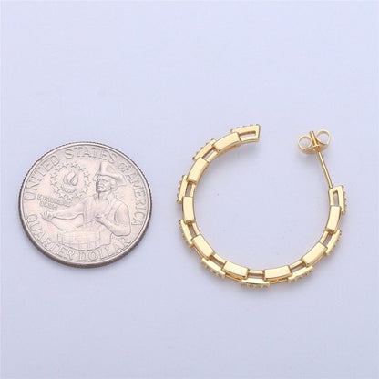 Dainty Gold Chain Earring- Curb Chain Earring - Micro Pave Thin Earring - Gold Filled Hoop Ring - Minimalist Jewelry - Silver Link Earring Q-537 Q-538