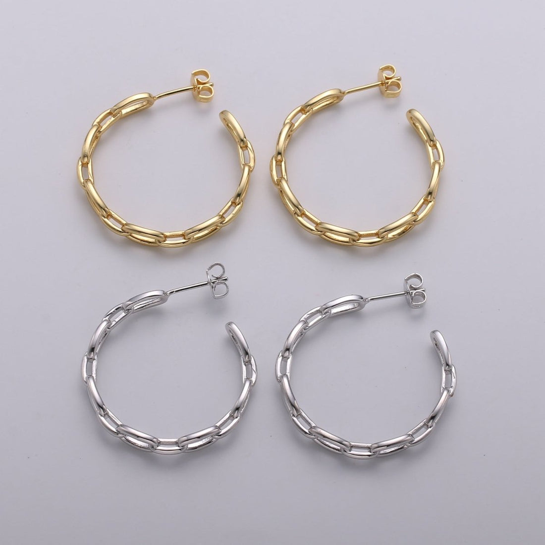 Dainty Gold Chain Earring- Curb Chain Earring - Thin Earring - Gold Filled Hoop Ring - Minimalist Jewelry - Cuban Link Earring K-874 K-875