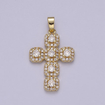 Dainty Gold Cross Pendant CZ Cross Charm for Minimalist Jewelry N-604