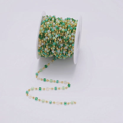 Dainty Gold Cube Beaded Chain for Jewelry Making Gold Satellite Crystal Bead Chain by Yard | ROLL-1390