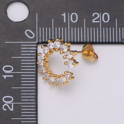 Dainty Gold Cz Cluster Stud Earrings, Clear Micro Pave Stud, Gold Clear Stud, Gold Earring Minimalist Geometric Design for Christmas gift Q-249