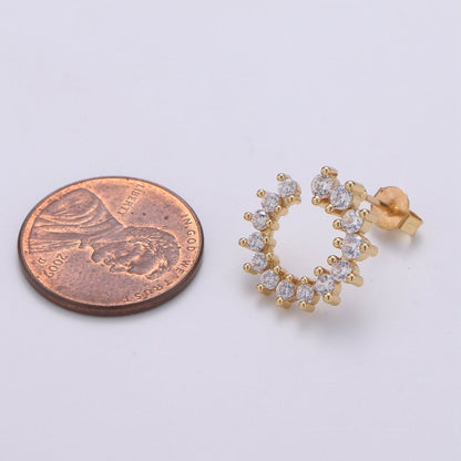 Dainty Gold Cz Cluster Stud Earrings, Clear Micro Pave Stud, Gold Clear Stud, Gold Earring Minimalist Geometric Design for Christmas gift Q-249