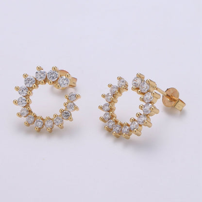 Dainty Gold Cz Cluster Stud Earrings, Clear Micro Pave Stud, Gold Clear Stud, Gold Earring Minimalist Geometric Design for Christmas gift Q-249