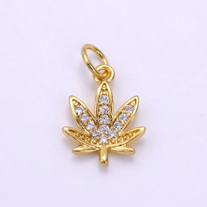 Dainty Gold CZ Micro Pave Marijuana Leaf Charm Pendant Weed Charm, Pot Leaf Charm, Cannabis Charm, Cubic Weed Charm 420 jewelry M-362