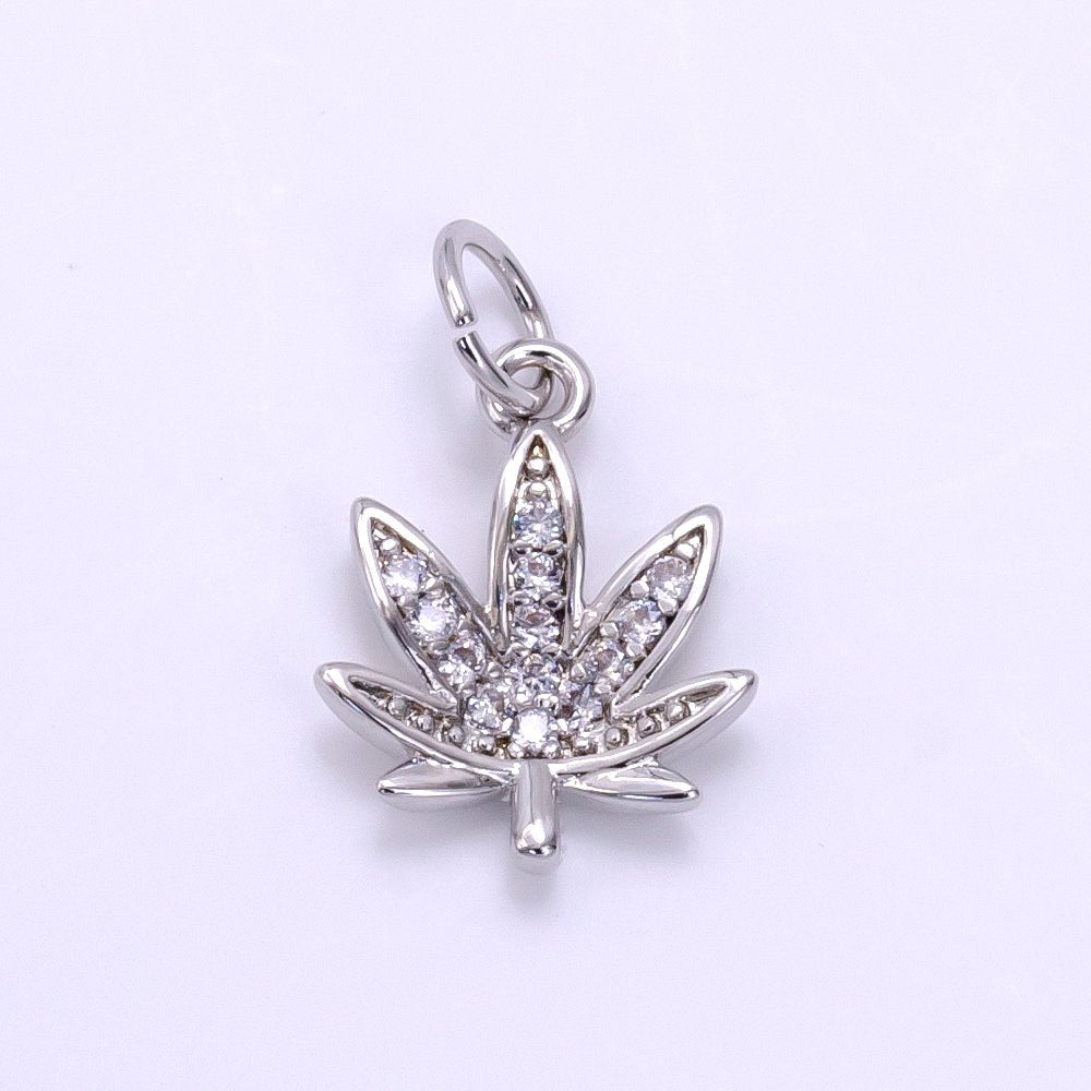 Dainty Gold CZ Micro Pave Marijuana Leaf Charm Pendant Weed Charm, Pot Leaf Charm, Cannabis Charm, Cubic Weed Charm 420 jewelry M-362