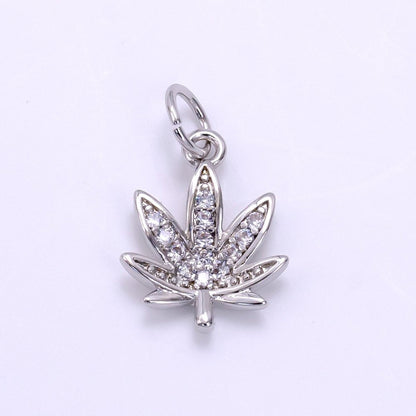 Dainty Gold CZ Micro Pave Marijuana Leaf Charm Pendant Weed Charm, Pot Leaf Charm, Cannabis Charm, Cubic Weed Charm 420 jewelry M-362