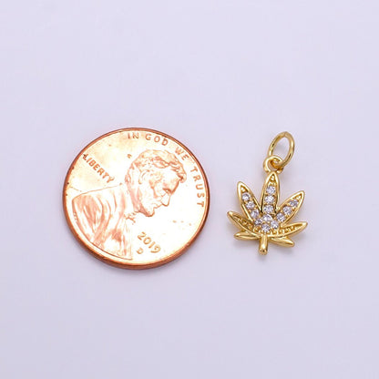 Dainty Gold CZ Micro Pave Marijuana Leaf Charm Pendant Weed Charm, Pot Leaf Charm, Cannabis Charm, Cubic Weed Charm 420 jewelry M-362