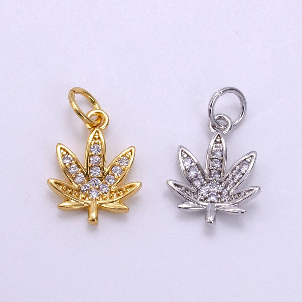 Dainty Gold CZ Micro Pave Marijuana Leaf Charm Pendant Weed Charm, Pot Leaf Charm, Cannabis Charm, Cubic Weed Charm 420 jewelry M-362