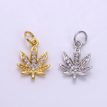 Dainty Gold CZ Micro Pave Marijuana Leaf Charm Pendant Weed Charm, Pot Leaf Charm, Cannabis Charm, Cubic Weed Charm 420 jewelry M-362