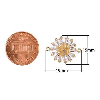 Dainty Gold Daisy Flower Crystal Bracelet Connector, Gorgeous Micro Pave CZ Charm, Nature Inspired Necklace Pendant for Jewelry Making F-739