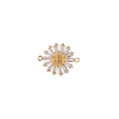 Dainty Gold Daisy Flower Crystal Bracelet Connector, Gorgeous Micro Pave CZ Charm, Nature Inspired Necklace Pendant for Jewelry Making F-739